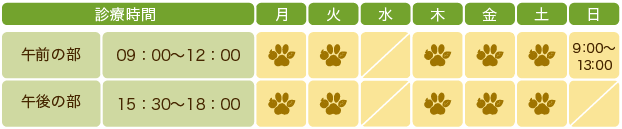 梨の木どうぶつ病院の診療時間